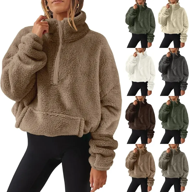 midelxp Womens Half Zip Sherpa Fleece Pullover D001-light Brown in D001-light Brown