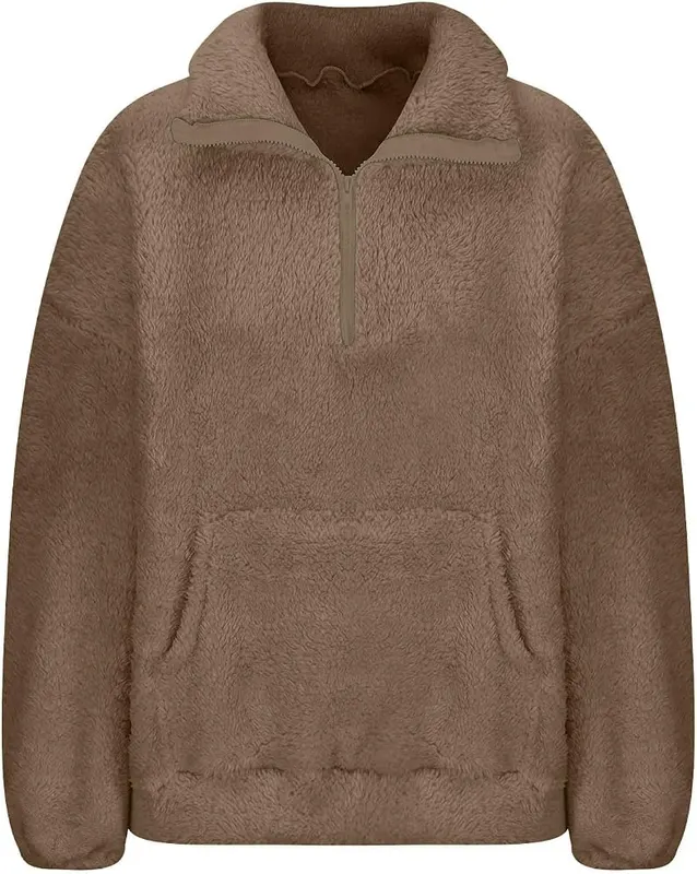 midelxp Womens Half Zip Sherpa Fleece Pullover D001-light Brown – product photo 2 of 5