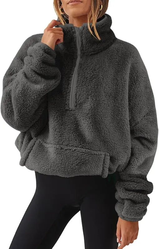 midelxp Womens Half Zip Sherpa Fleece Pullover D006-dark Gray in D006-dark Gray