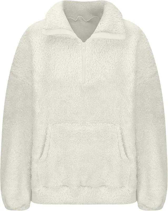 midelxp Womens Half Zip Sherpa Fleece Pullover D007-white – Fluffy Sherpa Fabric