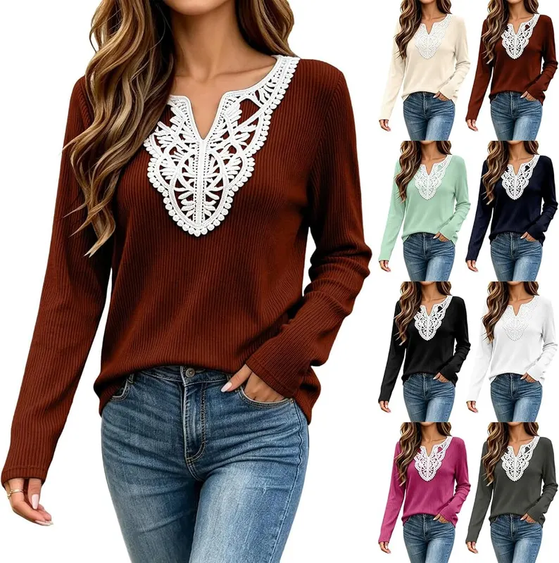 midelxp Womens Lace Long Sleeve Top Oversized in *F003-deep Red