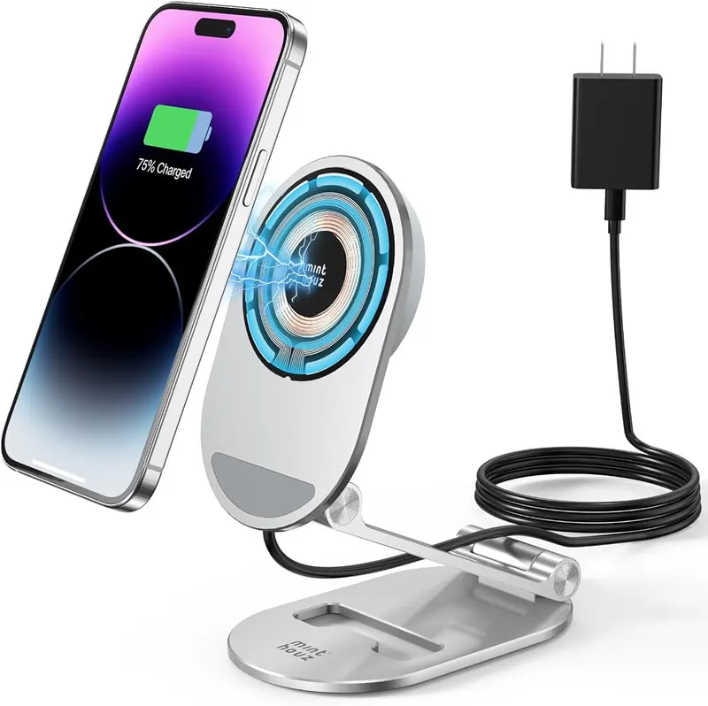 Minthouz Magnetic Wireless Charger Silver in Silver