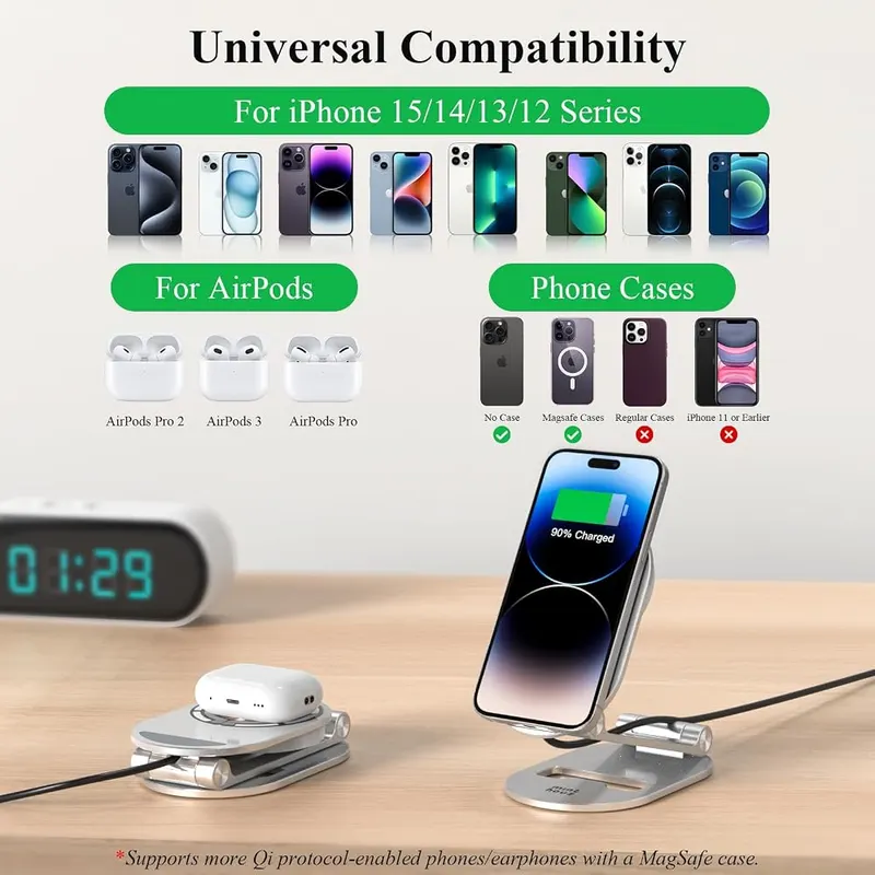 Minthouz Magnetic Wireless Charger Silver – Magnetic wireless charging