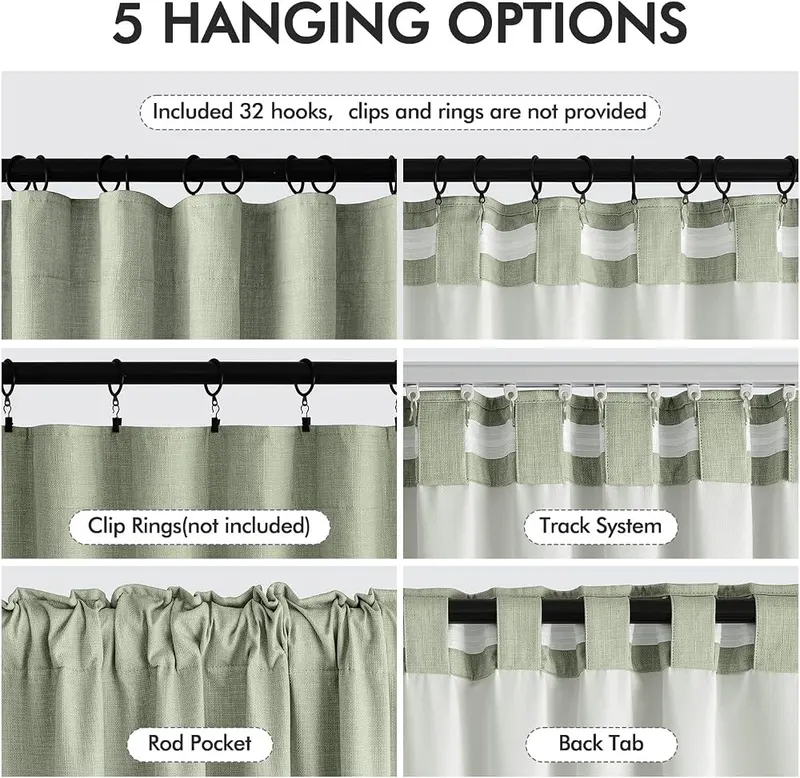 MIULEE 100% Blackout Back Tab Pleat Linen – 32 hooks included in the box