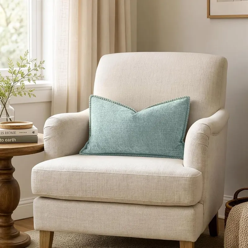 MIULEE Decorative Lumbar Throw Pillow Covers 12×20 – Unique Farmhouse Stitched Design