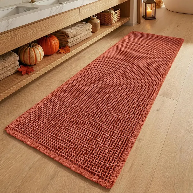 MIULEE Fall Orange Waffle Bathroom Runner Rugs in Orange