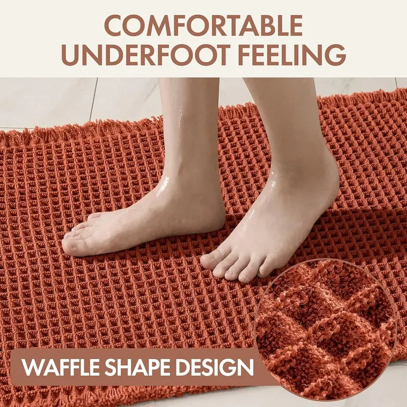 MIULEE Fall Orange Waffle Bathroom Runner Rugs – Non Slip Rubber Backing
