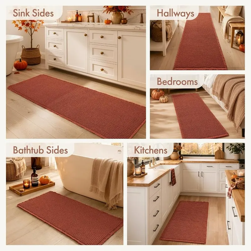 MIULEE Fall Orange Waffle Bathroom Runner Rugs – Comfortable and Soft
