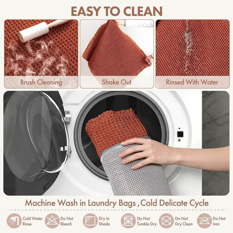 MIULEE Fall Orange Waffle Bathroom Runner Rugs – Easy Care