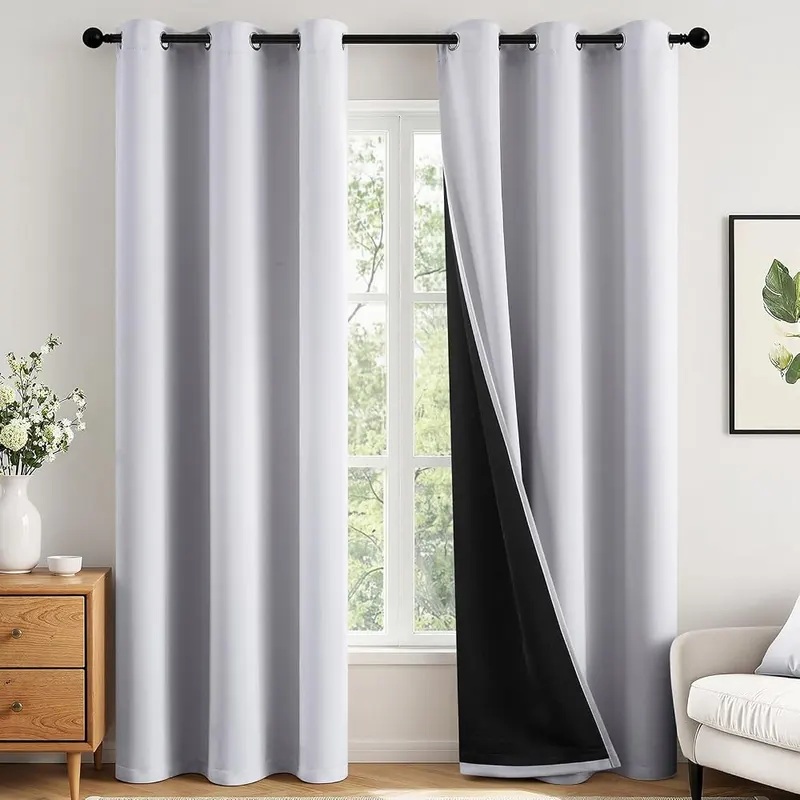 MIULEE Greyish White 100% Blackout Curtains in Greyish White