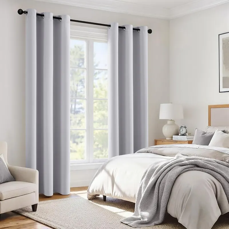 MIULEE Greyish White 100% Blackout Curtains – Easy Care