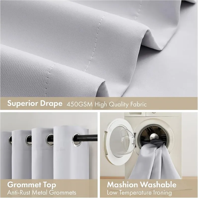 MIULEE Greyish White 100% Blackout Curtains – product photo 7 of 8