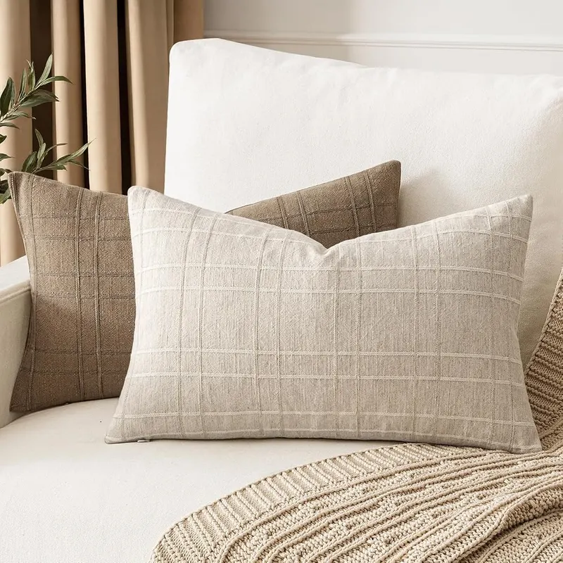MIULEE Linen Plaid Pillow Covers Decorative Lumbar – Exquisite Check Design