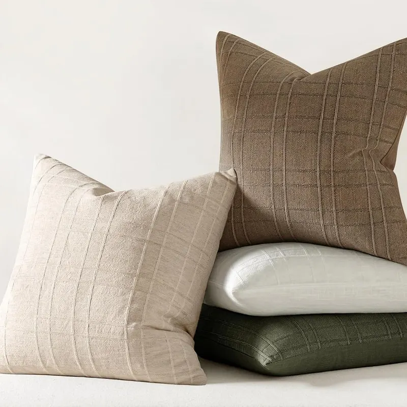 MIULEE Linen Plaid Pillow Covers Decorative Lumbar – Deal Lumbar Support