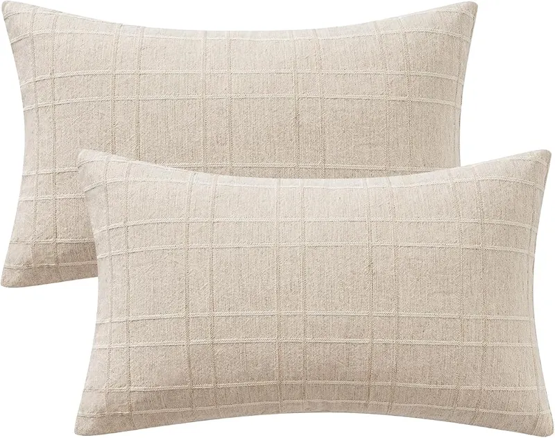 MIULEE Linen Plaid Pillow Covers Decorative Lumbar – Convenient Set & Care