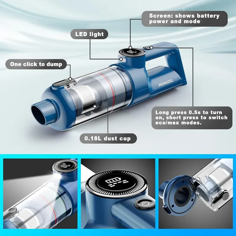 MONOZEL Handheld Vacuum Cordless – Two filters included