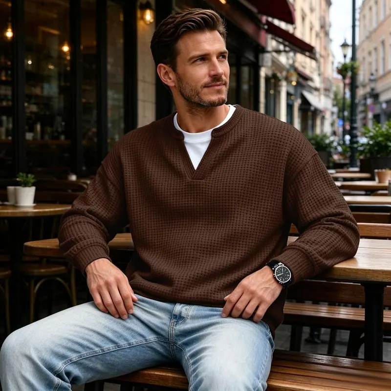 moolBeko Layered Comfort Waffle Tee Men Long I006-brown – product photo 6 of 7