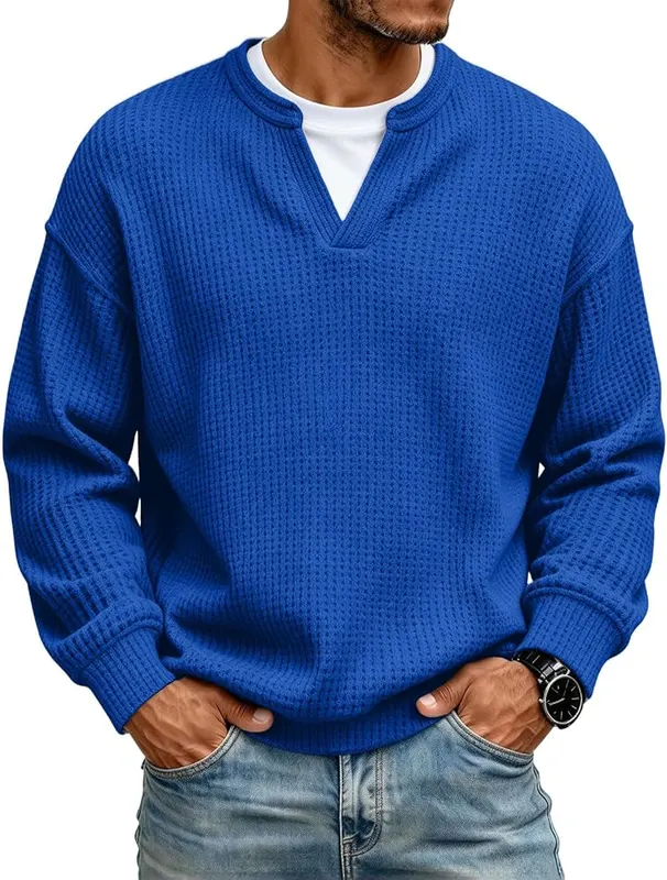 moolBeko Layered Waffle Comfort Tee Men Long I014-royal Blue in I014-royal Blue