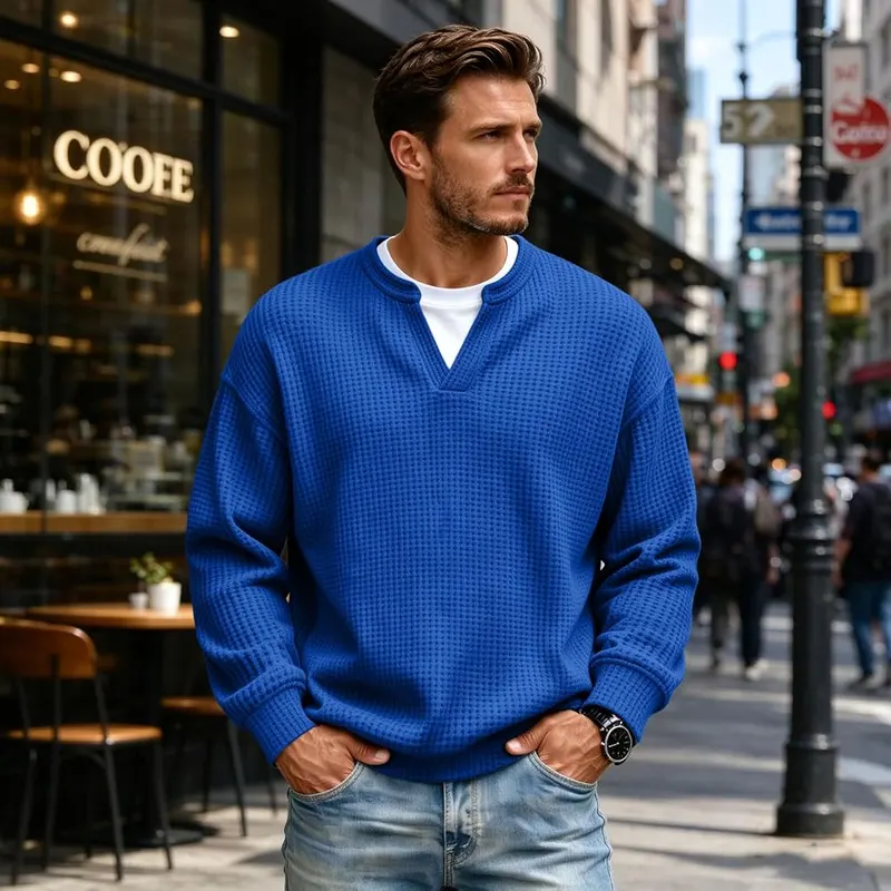 moolBeko Layered Waffle Comfort Tee Men Long I014-royal Blue – Waffle Knit Textured Fabric