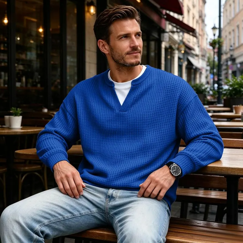 moolBeko Layered Waffle Comfort Tee Men Long I014-royal Blue – Ribbed Details and Regular Fit