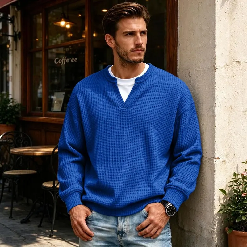 moolBeko Layered Waffle Comfort Tee Men Long I014-royal Blue – Soft Durable Knit Material