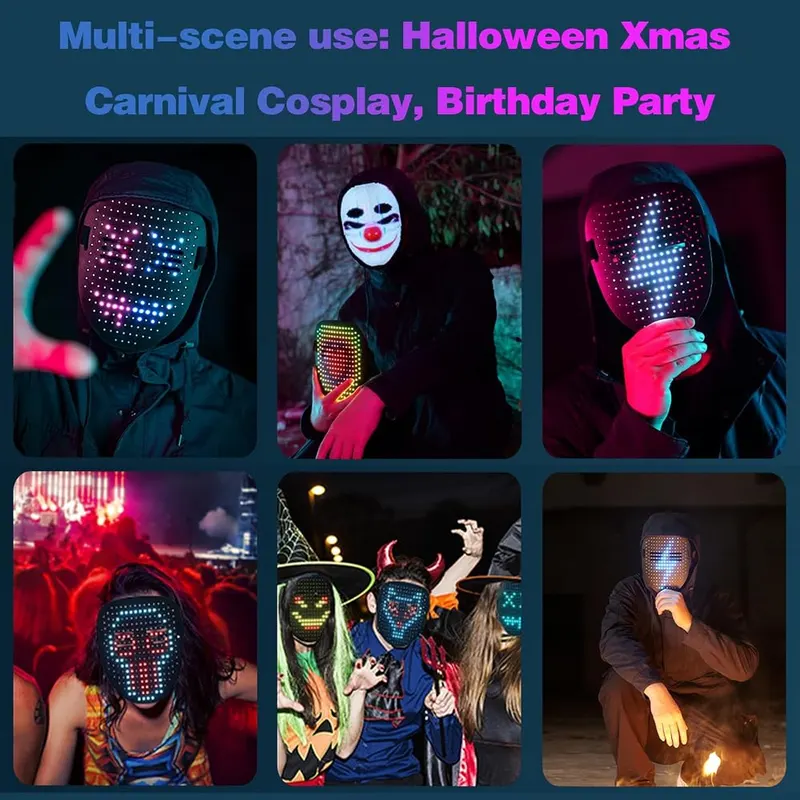 MOYACA Led Mask Light up Mask Gesture – Adjustable elastic strap fit