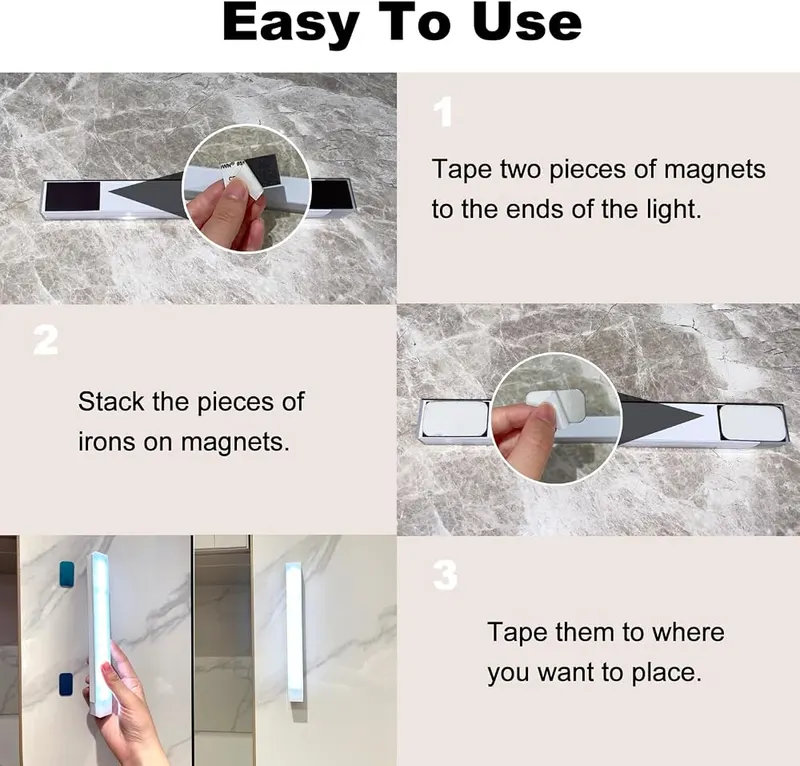 MSETGRD 6 Pack Magnetic Under Cabinet Light – Easy to Install:Glue two magnets to the ends