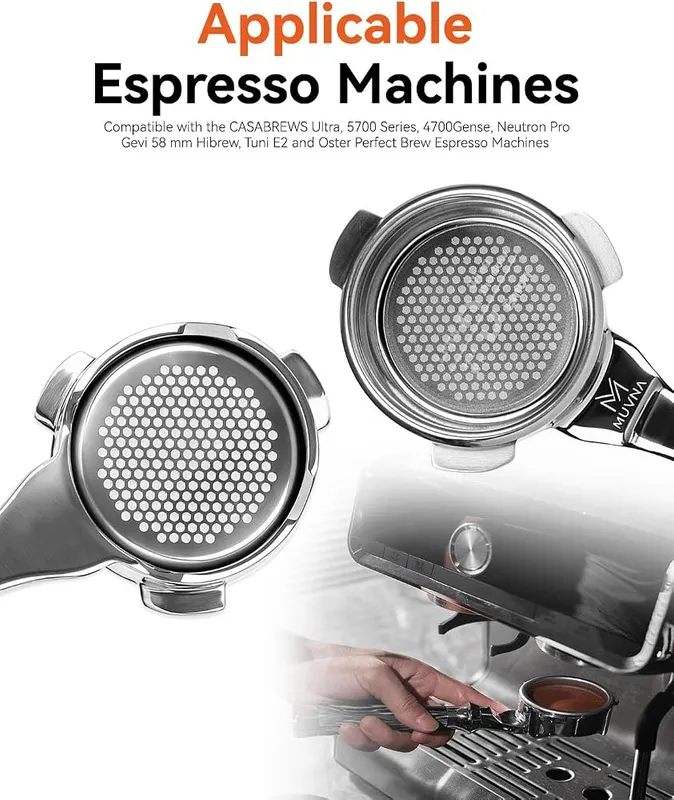 MUVNA 58mm Espresso Bottomless Portafilter 3 Ear – Cool touch resin handle