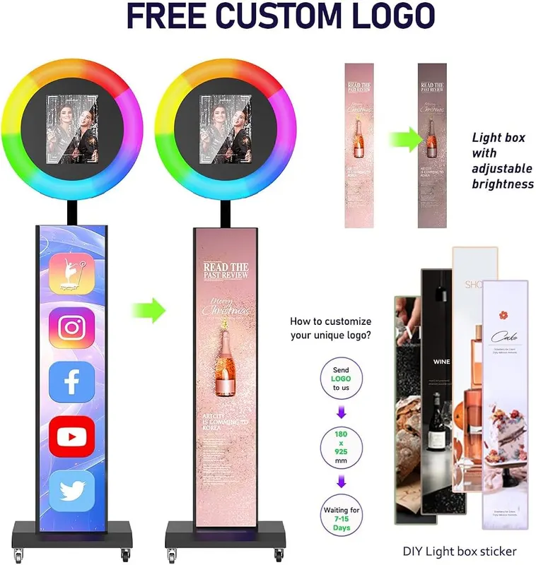 MWE Portable Photo Booth Machine Compatible Black – Free custom logo design options