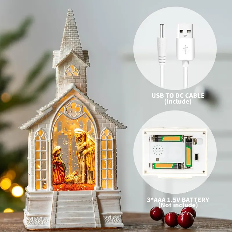 MXwcy Christmas Snow Globes Church Nativity Water – Timing Music Playback