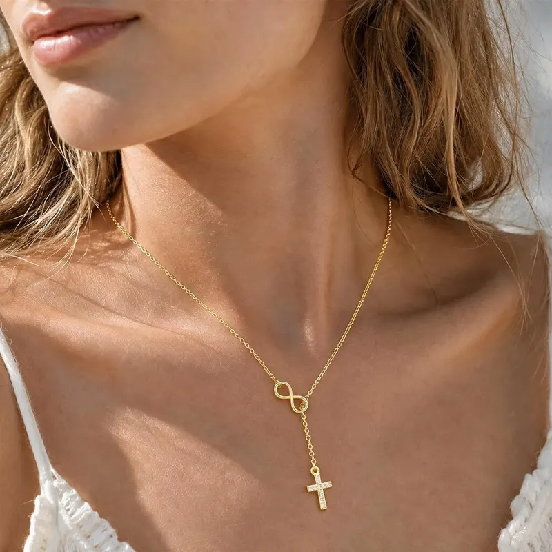 Myfresty 925 Sterling Silver Infinity Cross Necklace – Adjustable chain with extension