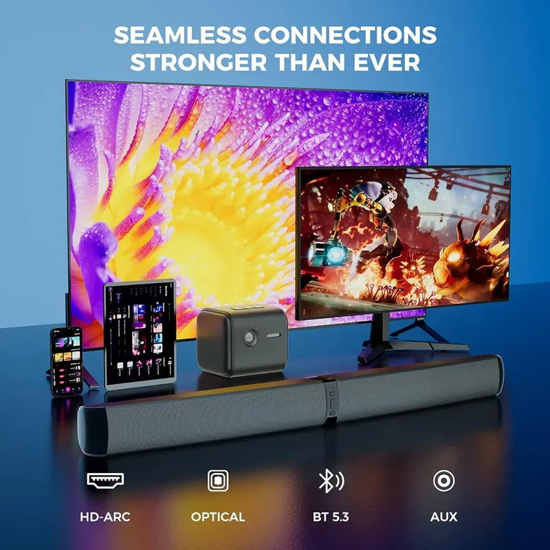 MZEIBO Sound Bar Black – Movie, Music and News EQ modes