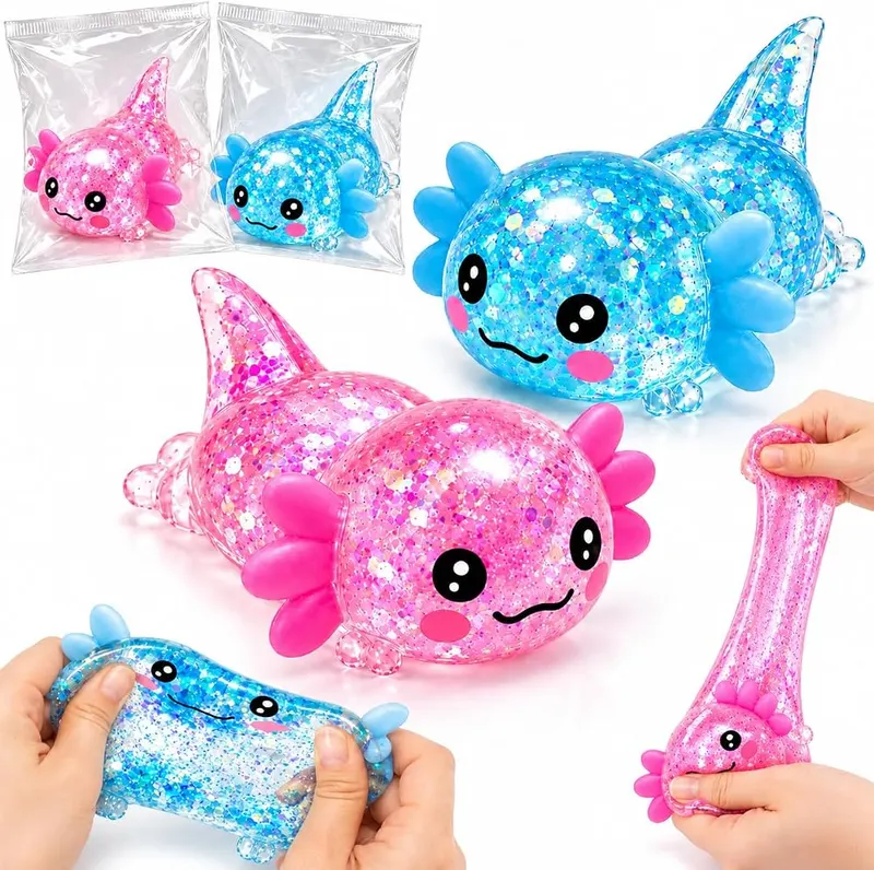 N/A 2 Pack Glitter Axolotl Squishy Toy