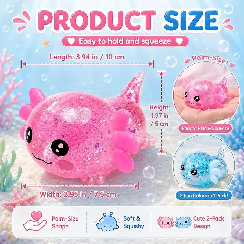 N/A 2 Pack Glitter Axolotl Squishy Toy – product photo 3 of 5