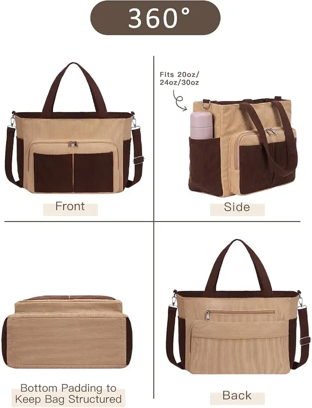 N/A COSHAYSOO Large Corduroy Work School Tote – Ideal everyday carryall for professionals