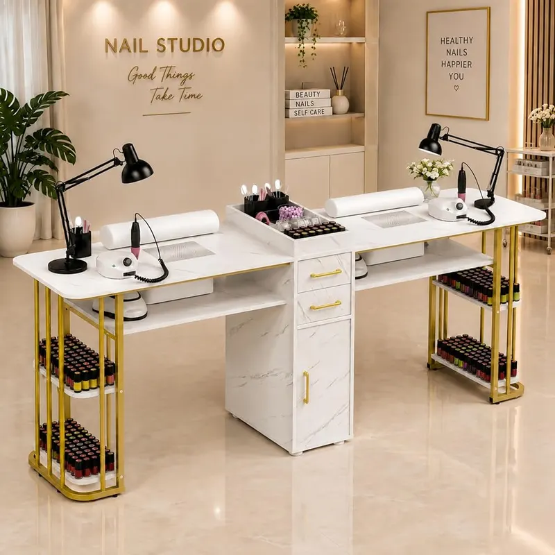 N/A Double Manicure Table – Dual station layout for two