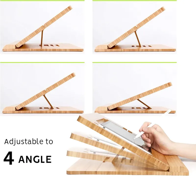 N/A ELETIUO Tablet Stand Holder Adjustable Foldable – Natural bamboo wooden material