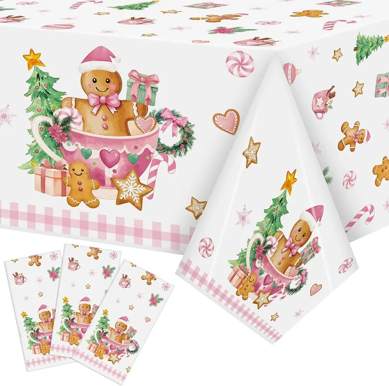 N/A K1tpde 3PCS Pink Christmas Party Tablecloth