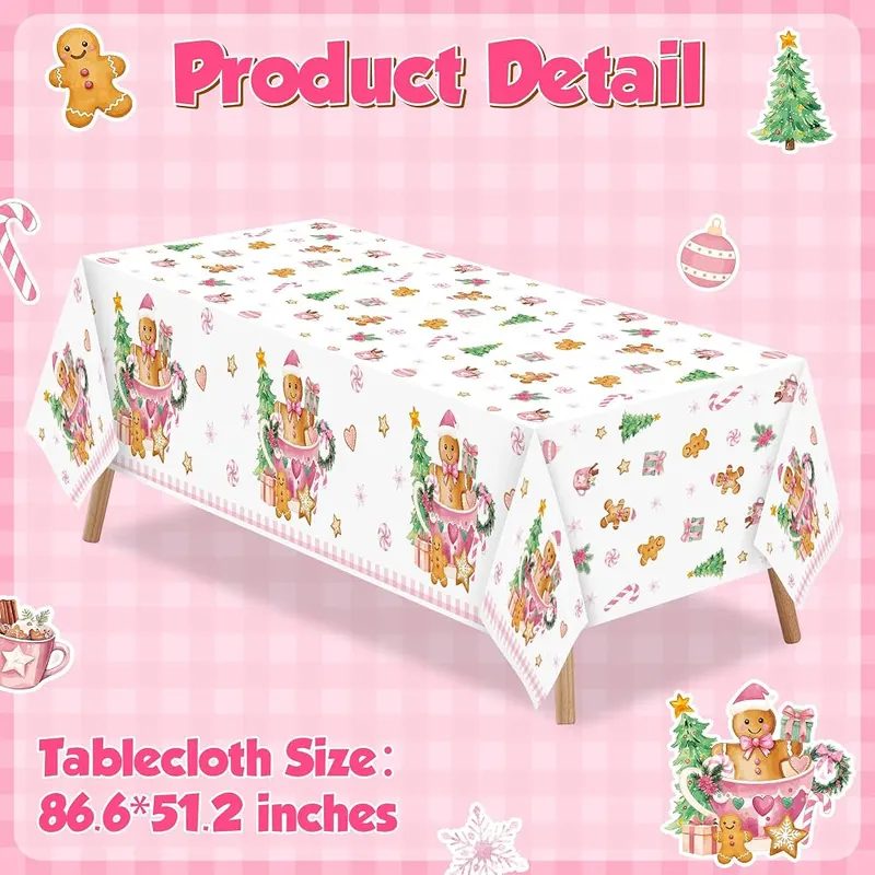 N/A K1tpde 3PCS Pink Christmas Party Tablecloth – product photo 2 of 6