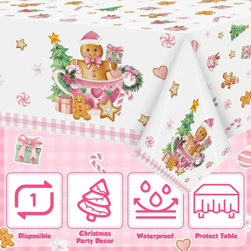 N/A K1tpde 3PCS Pink Christmas Party Tablecloth – product photo 3 of 6