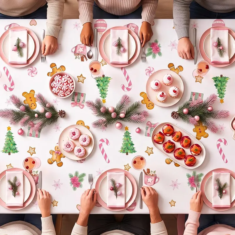 N/A K1tpde 3PCS Pink Christmas Party Tablecloth – product photo 6 of 6