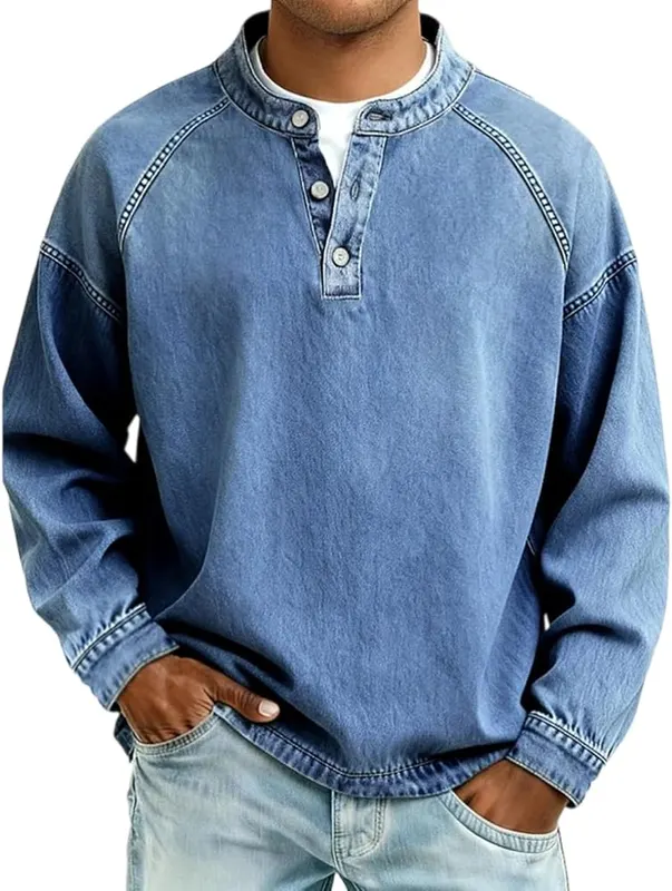 LGHLMCL Vintage Washed Henley Shirts in Blue