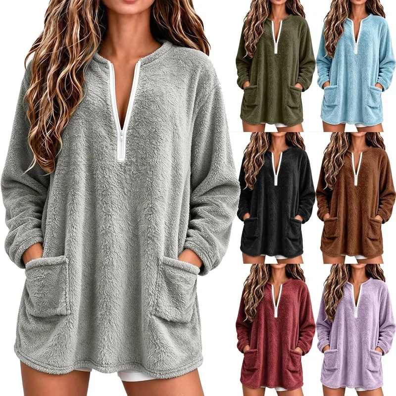Frsafhgf Womens Fleece Quarter Zip Pullover Half in Grey