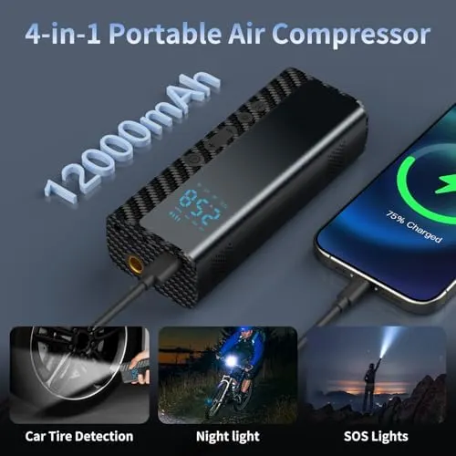 Nanming Tire Inflator Portable Air Compressor – USB-C input and USB-A output