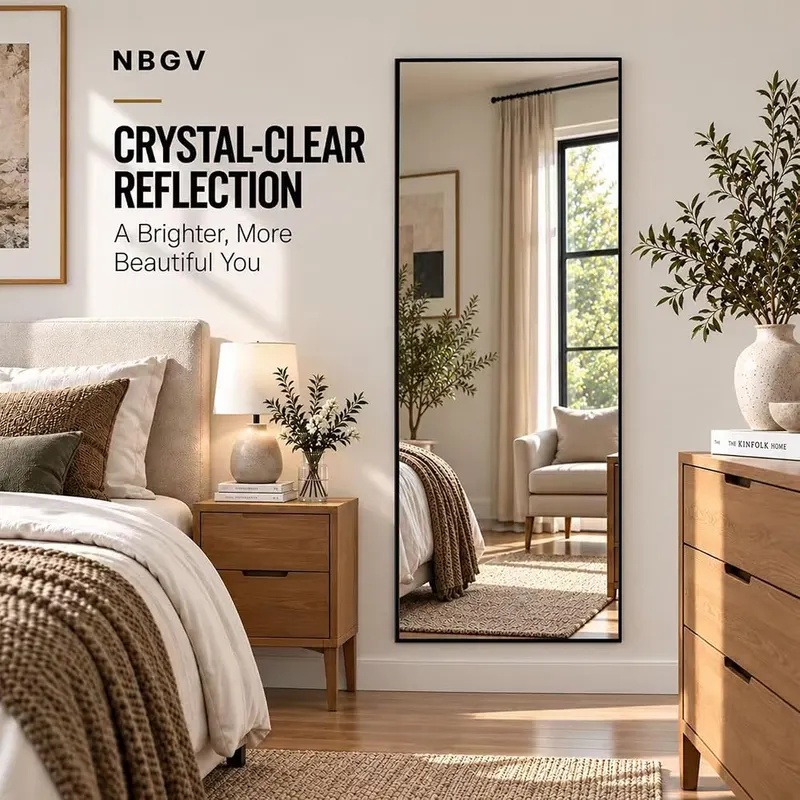 NBGV 57″x21″ Full Length Mirror – Built-in fold-out stand