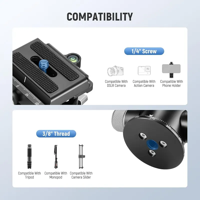NEEWER Video Camera Tripod Pan Tilt Head – product photo 6 of 9