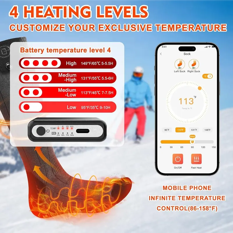 Netraty Heated Socks Gray – Four heat settings