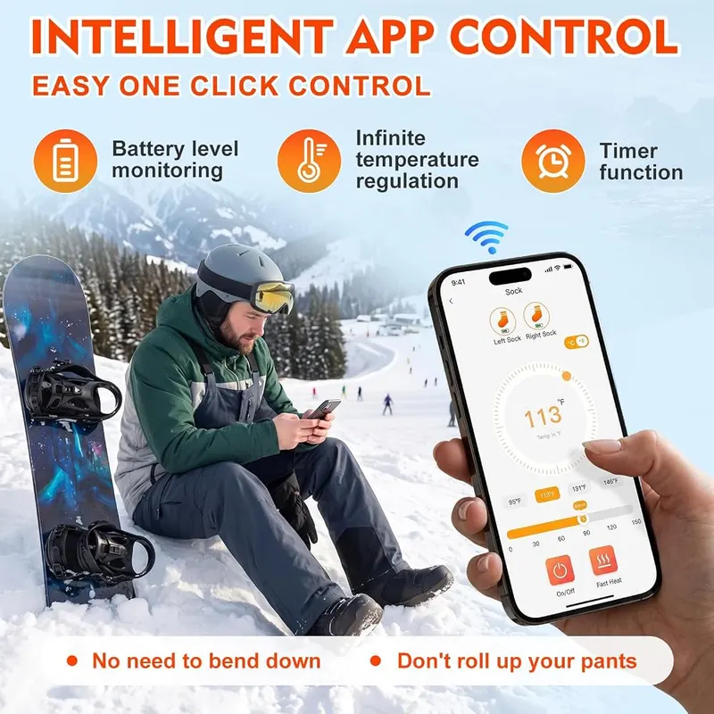 Netraty Heated Socks Gray – 7000mAh batteries included