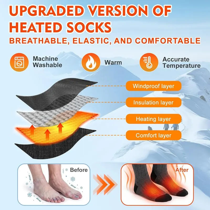 Netraty Heated Socks Gray – Up to 10 hours listed runtime