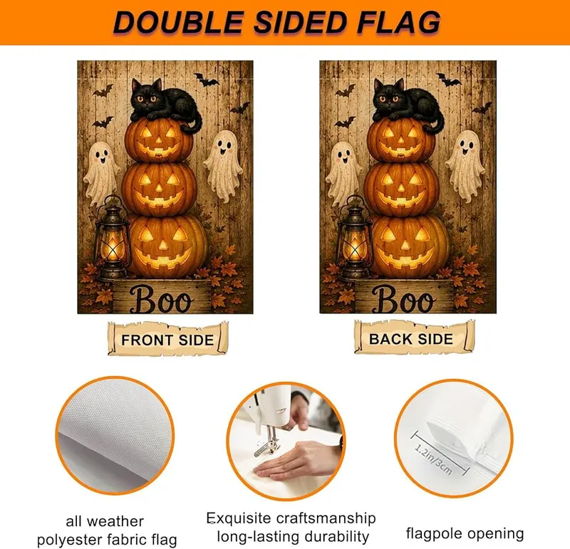 NHBTC Halloween Ghost Pumpkin Cat Garden Flag – Standard twelve by eighteen inch size